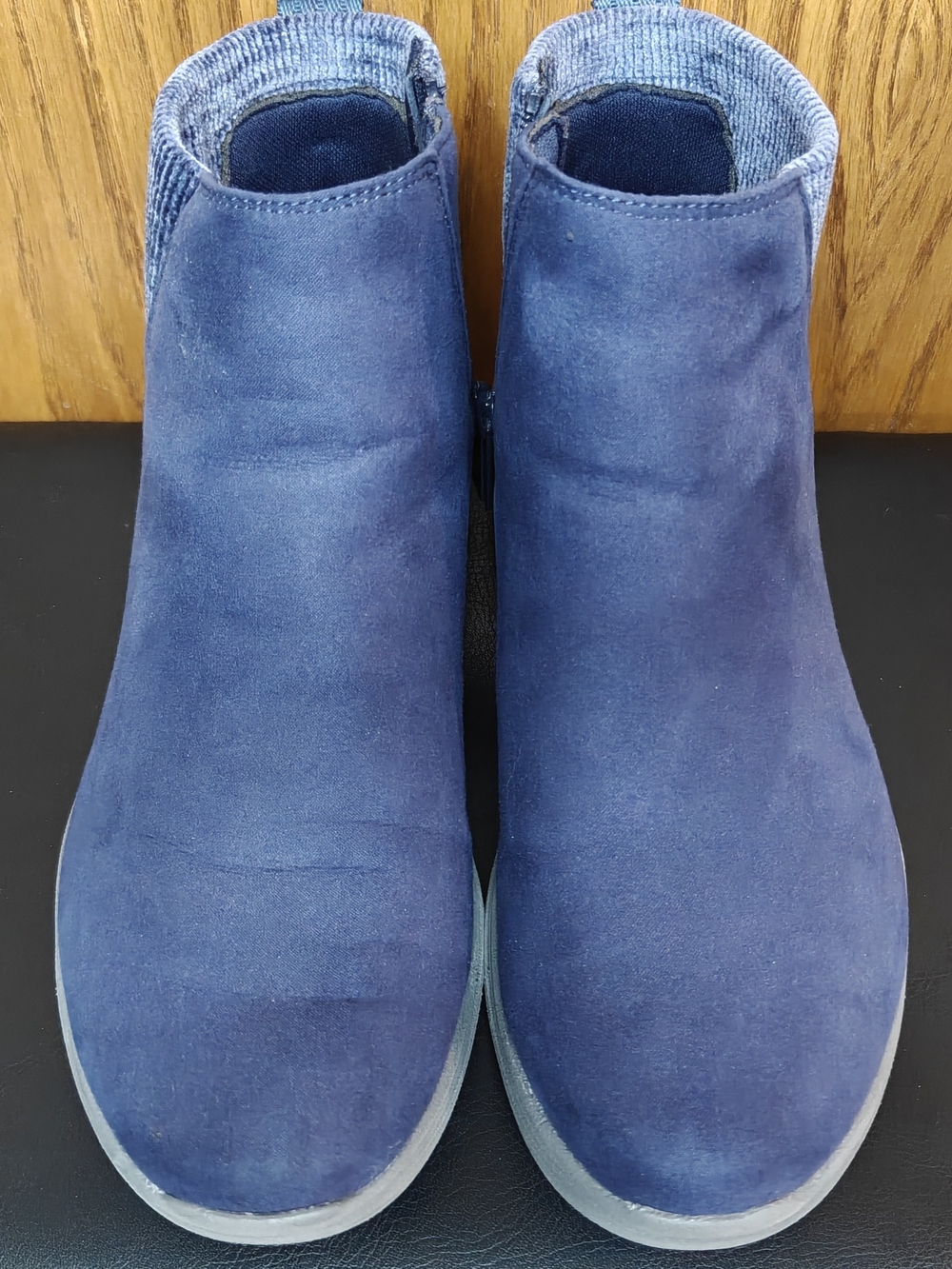 Ryka Navy Suede Ankle Booties with Knit Collar, Size 7